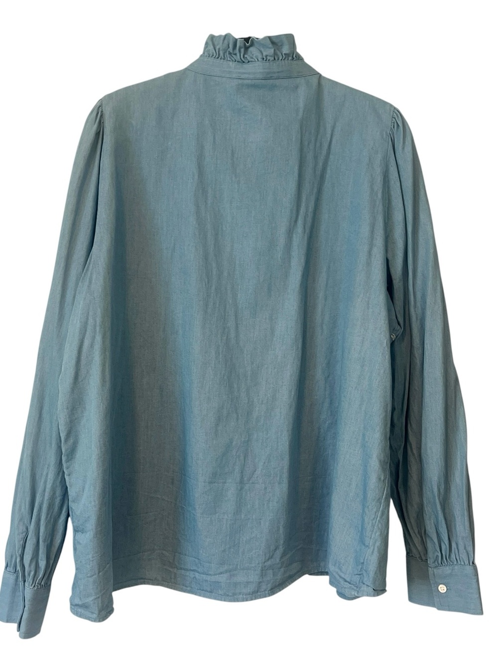 Sézane Ulysse Chambray Blouse US 14 EU 46 Blue Ruffle Lace Embroidered Top - Picture 9 of 10